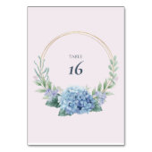 Blaue Hortensien-Gartenhochzeit-Tischnummer Tischnummer (Rückseite)