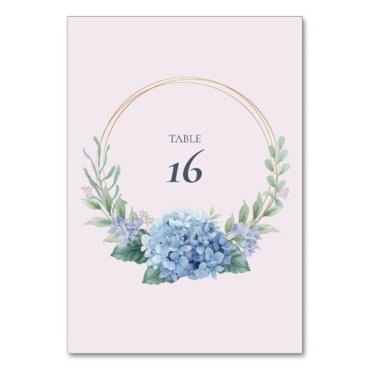Blaue Hortensien-Gartenhochzeit-Tischnummer Tischnummer (Vorderseite)