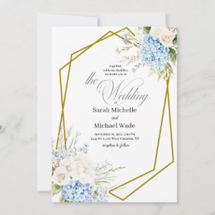 Blaue Hortensien-Geometrische Hochzeitseinladung Einladung