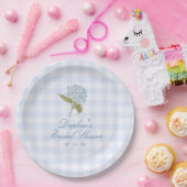 Blaue Hortensien-Gingham-Brautparty Pappteller (Party)