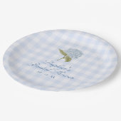 Blaue Hortensien-Gingham-Brautparty Pappteller (Schrägansicht)