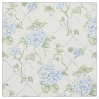 Blaue Hortensien-Gitter-Blumenmuster Stoff