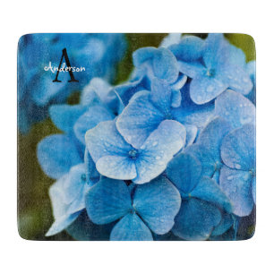 Blaue Hortensien-Glas-Schneidbrett Schneidebrett
