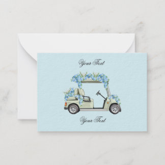 Blaue Hortensien-Golfcart-Blumen-Hochzeitseinfassu Mitteilungskarte