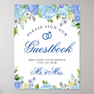 Blaue Hortensien Grünpflanzen Schild Unsere Gästeb