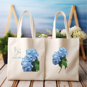 Blaue Hortensien Hochzeit Monogramm Tragetasche
