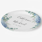 Blaue Hortensien Hochzeit Pappteller (Schrägansicht)