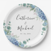 Blaue Hortensien Hochzeit Pappteller (Vorderseite)