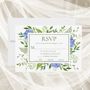 Blaue Hortensien Hochzeit RSVP Karte