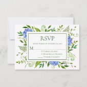 Blaue Hortensien Hochzeit RSVP Karte (Vorderseite)