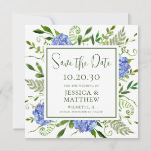 Blaue Hortensien-Hochzeit Save The Date