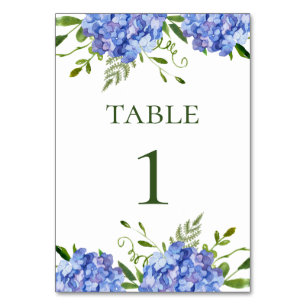 Blaue Hortensien Hochzeit Tischnummer