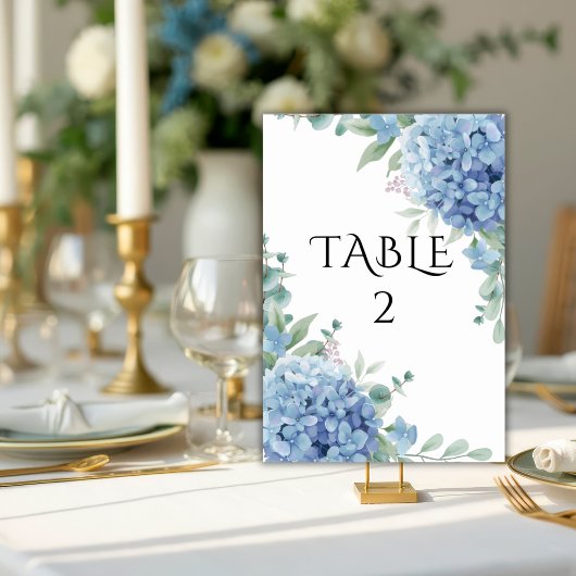 Blaue Hortensien Hochzeit Tischnummer