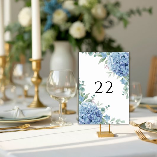 Blaue Hortensien Hochzeit  Tischnummer