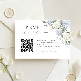 Blaue Hortensien-Hochzeits-QR-Code-RSVP-Karte mit  Einladung
