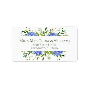 Blaue Hortensien Hochzeitsadresse Adressaufkleber