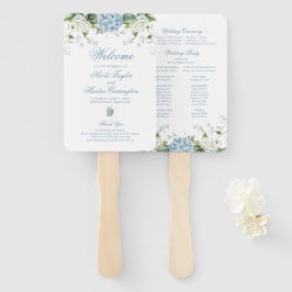 Blaue Hortensien-Hochzeitsprogramm Fächer