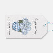 Blaue Hortensien in Chinoiserie-Topf Geschenkanhänger (Vorderseite (Horizontal))