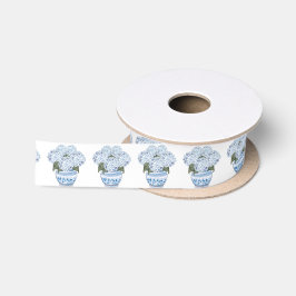 Blaue Hortensien in Chinoiserie-Topf Satinband