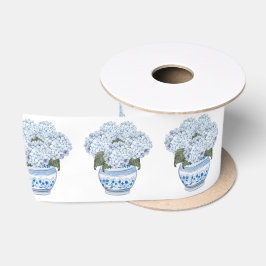 Blaue Hortensien in Chinoiserie-Topf Satinband