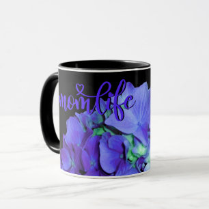 Blaue Hortensien in Lila #momlife Tasse