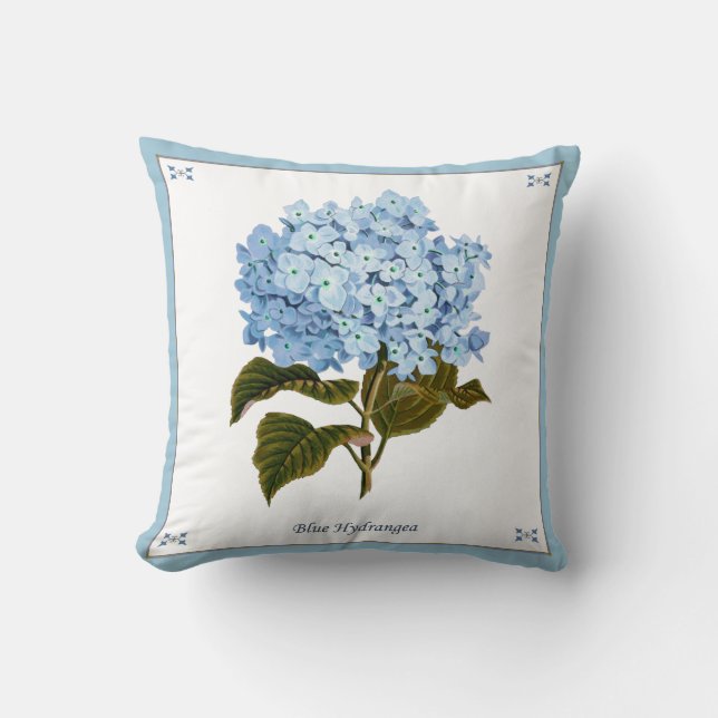 Blaue Hortensien-Kissen im Vintage-Stil Kissen (Vorderseite)