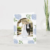 Blaue Hortensien Klassisches Hochzeitsfoto Danke
