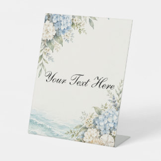 Blaue Hortensien-Küstenblumen-Party-Schild Sockelschild