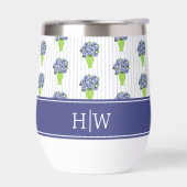 Blaue Hortensien-Küstenblumen-Vase-Monogramm (Links)