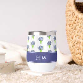 Blaue Hortensien-Küstenblumen-Vase-Monogramm