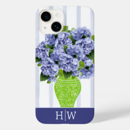 Blaue Hortensien-Küstenblumen-Vase-Monogramm Case-Mate iPhone 14 Hülle