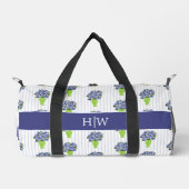 Blaue Hortensien-Küstenblumen-Vase-Monogramm Duffle Bag (Vorderseite)