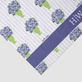 Blaue Hortensien-Küstenblumen-Vase-Monogramm Seidenpapier