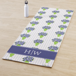 Blaue Hortensien-Küstenblumen-Vase-Monogramm Yogamatte
