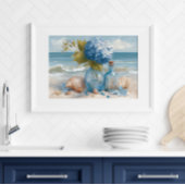 Blaue Hortensien-Küstenstrand | Strandposter Poster