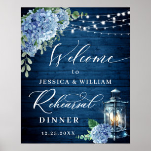 Blaue Hortensien Laterne Holz Boho Probedinner Poster