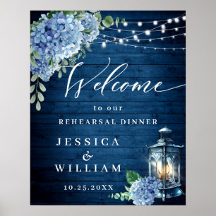 Blaue Hortensien-Laterne Holz Boho Probedinner Poster
