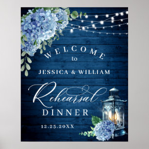 Blaue Hortensien Laterne Holz Boho Probedinner Poster