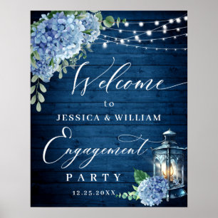 Blaue Hortensien-Laterne Holz Boho VERLOBUNGSPARTY Poster