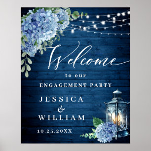 Blaue Hortensien-Laterne Holz Boho VERLOBUNGSPARTY Poster