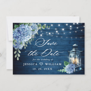 Blaue Hortensien-Laterne Navy Holz Hochzeit Save The Date