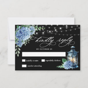 Blaue Hortensien-Laterne Schwarze Boho-Hochzeit RSVP Karte