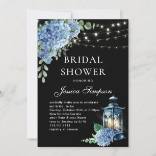 Blaue Hortensien-Laterne Schwarze Boho-Hochzeitsdu Einladung