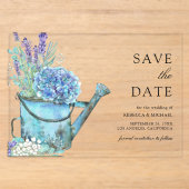 Blaue Hortensien Lavendel Hochzeit Save the Date Acryleinladungen (Vorderseite)