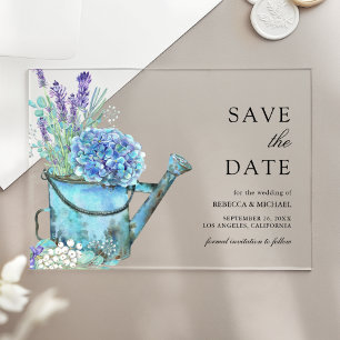 Blaue Hortensien Lavendel Hochzeit Save the Date Acryleinladungen