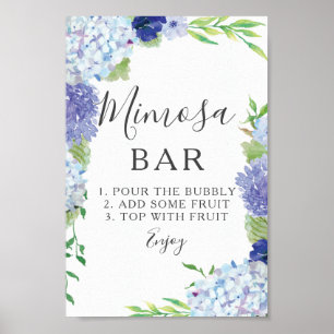 Blaue Hortensien Mimosa Bar Schild