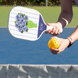 Blaue Hortensien-Monogramm-Muster mit blauem Strei Pickleball Schläger