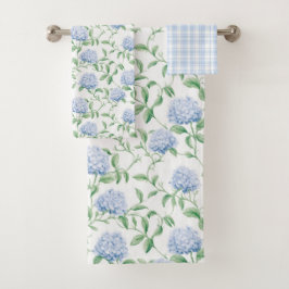 Blaue Hortensien-Muster Wasserfarbe-Floral-Botanik Badhandtuch Set