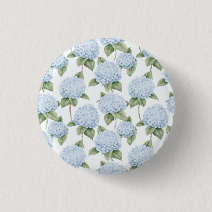 Blaue Hortensien-Muster Wasserfarbe-Floral-Botanik Button