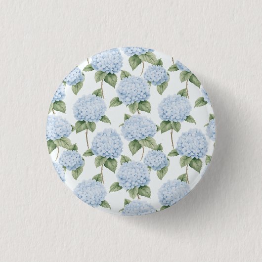 Blaue Hortensien-Muster Wasserfarbe-Floral-Botanik Button (Vorderseite)